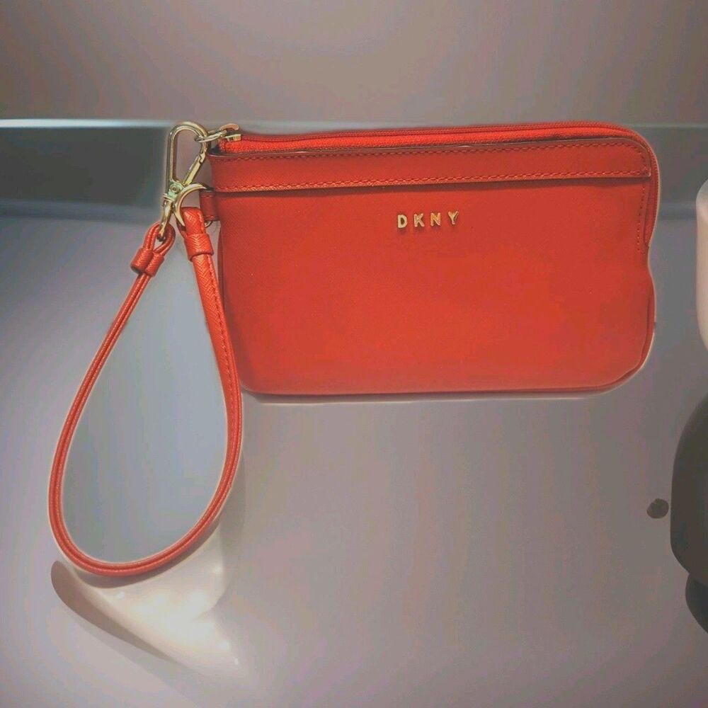 DKNY Bryant Zippered Red Pouch Wristlet PVC MSRP$48 NWOT